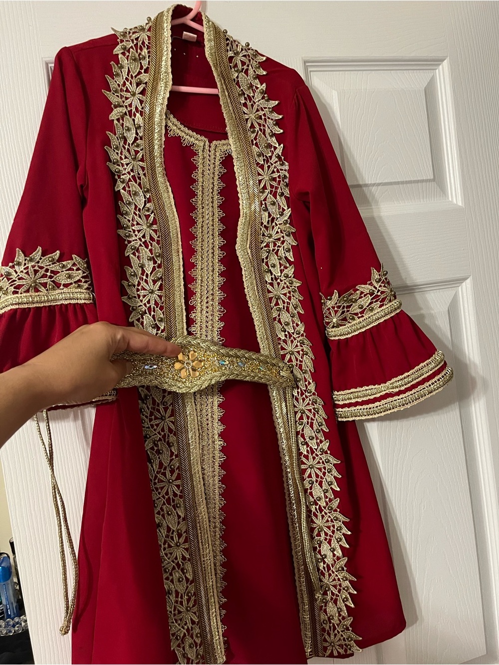 Girls Red 3 piece kaftan with Gold Trim